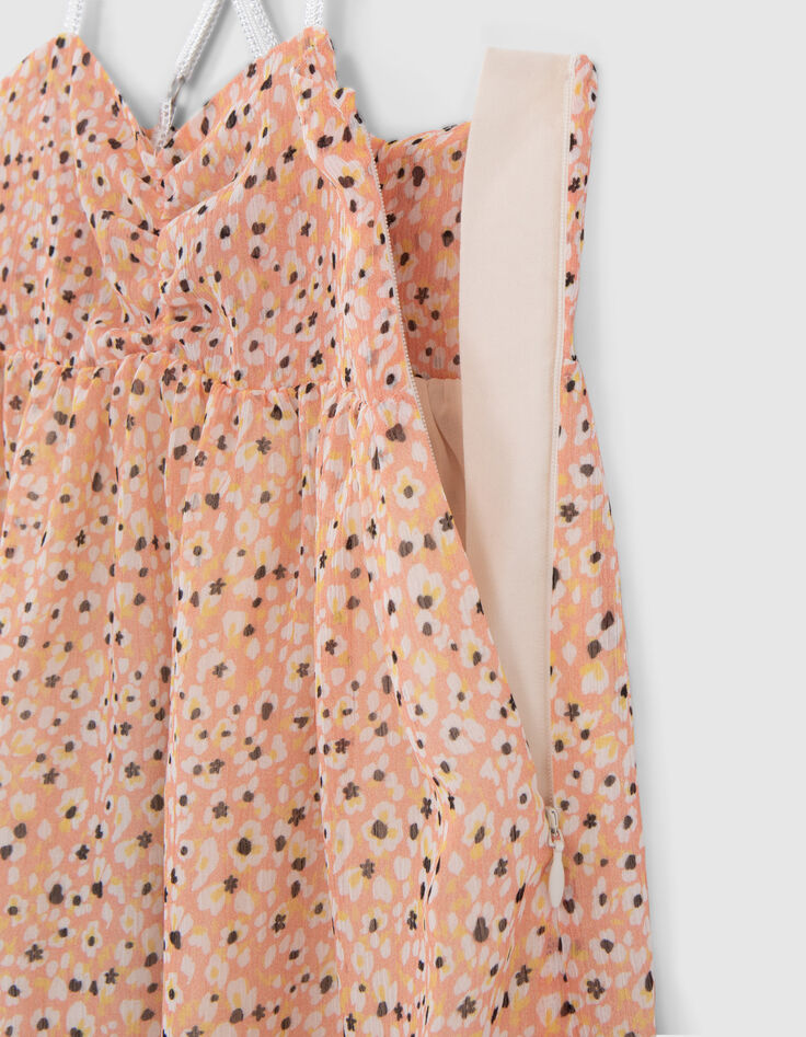 Girls' peach long dress with flower tachist print-5