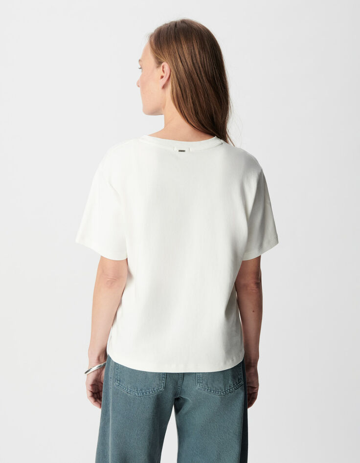 Round neck t-shirt white organic cotton visual lemons Women-3
