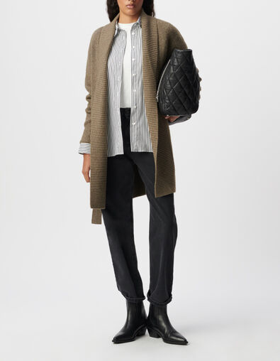 Chaqueta con cintur&oacute;n militar caqui de punto l&uacute;rex para mujer - IKKS