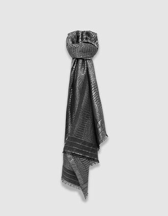 Foulard gris jacquard motif python métallisé