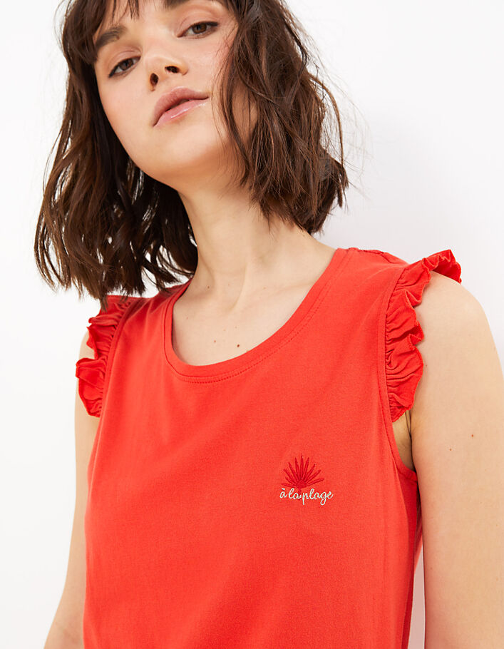 I.Code red A la plage embroidered T-shirt with lace back - I.CODE