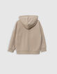 Cardigan beige à capuche zip bicolore garçon-3