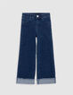Jean WIDE LEG bleu &agrave; revers fixes frang&eacute;s fille-1