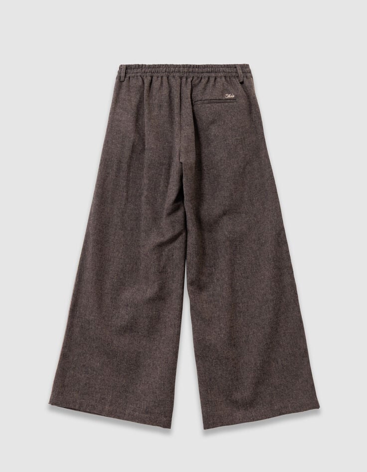 Weite Braune Mädchenhose melierter Flanell-5 Weite Braune Mädchenhose melierter Flanell-5
