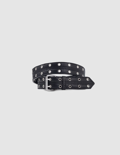 Ceinture noire cuir décor double œillets Femme - IKKS
