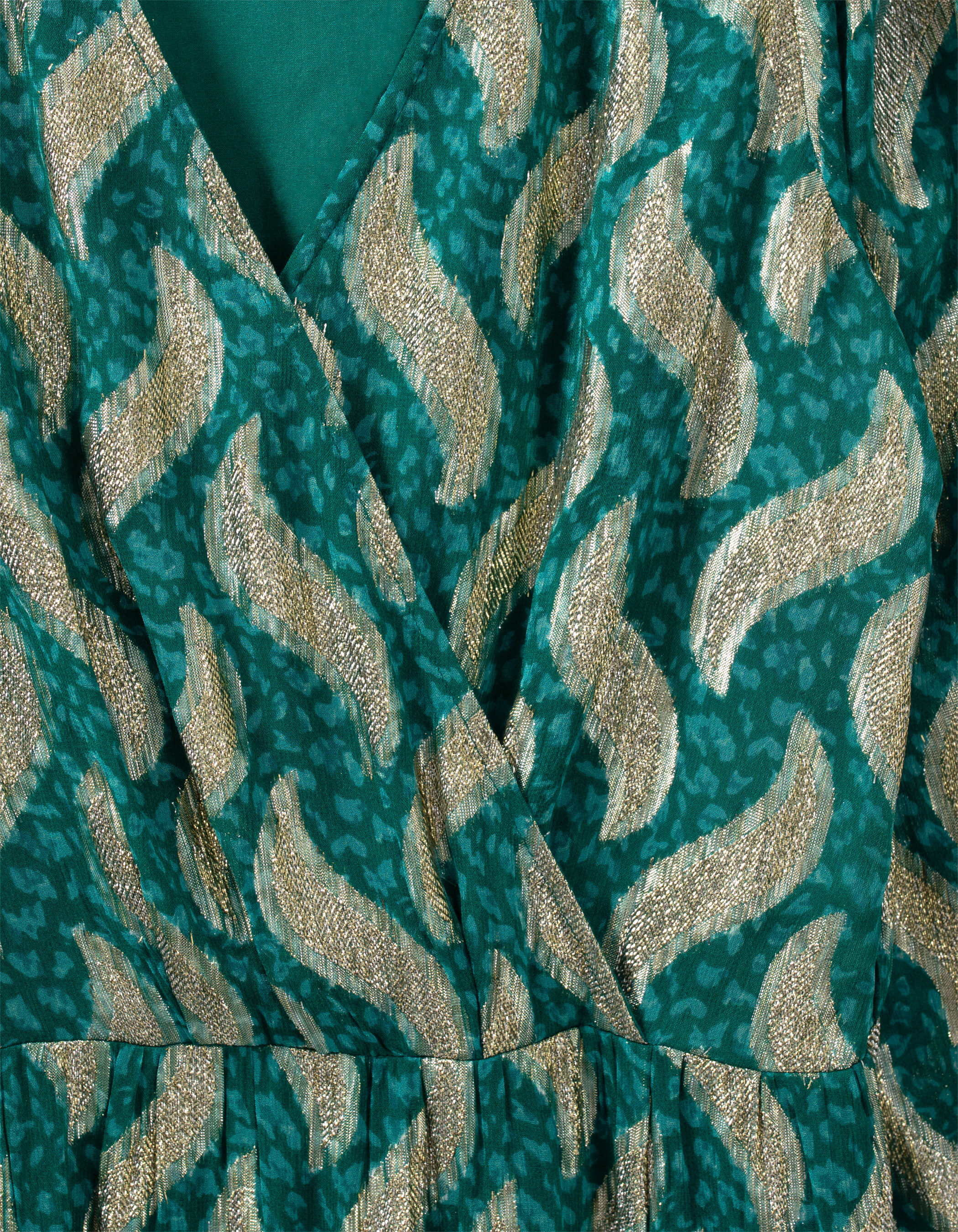 Women s emerald long dress with gold leaf print IKKS
