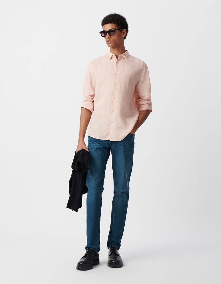 Roze SLIM overhemd in linnen Heren-1