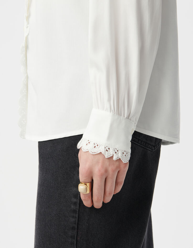 Wei&szlig;es Hemd f&uuml;r Damen mit bestickter Spitze-6