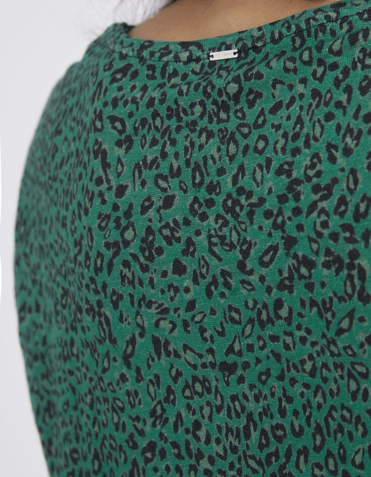 Groen T-shirt linnen tricot luipaardprint Dames-3