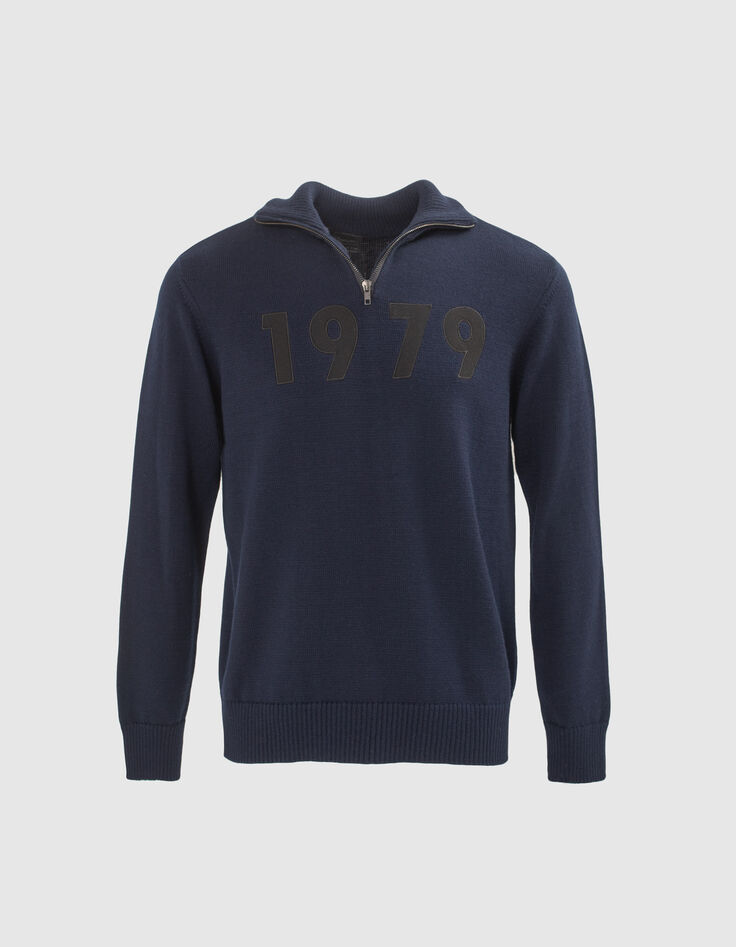 Men&rsquo;s navy knit IKKS x DUVILLARD zip-neck sweater-6