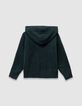 Pull à capuche vert tricot visuel chien garçon-5