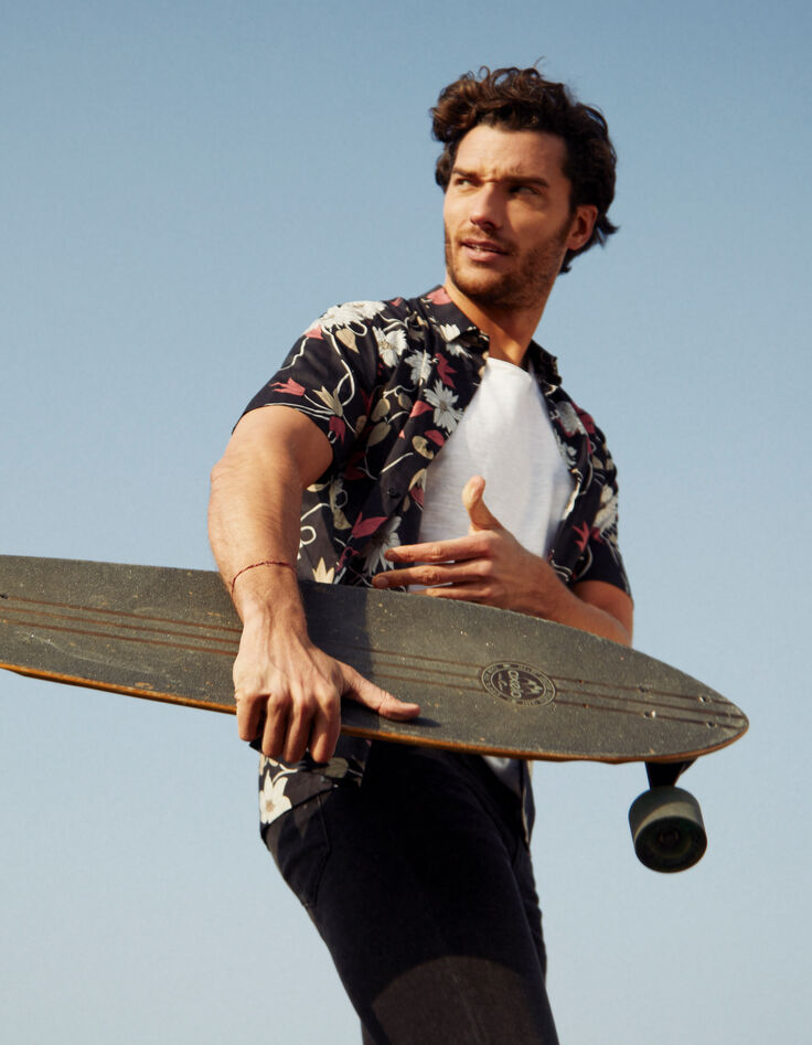 Chemise noire imprimée maxi-floral Homme-1