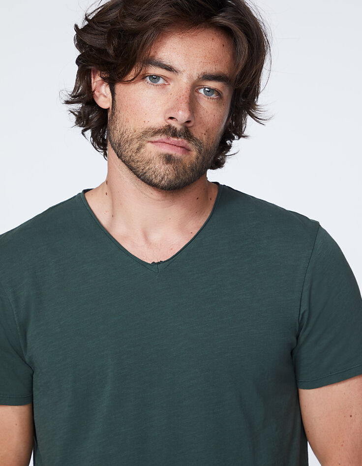 Men’s Racing green Essential V-neck T-shirt-4
