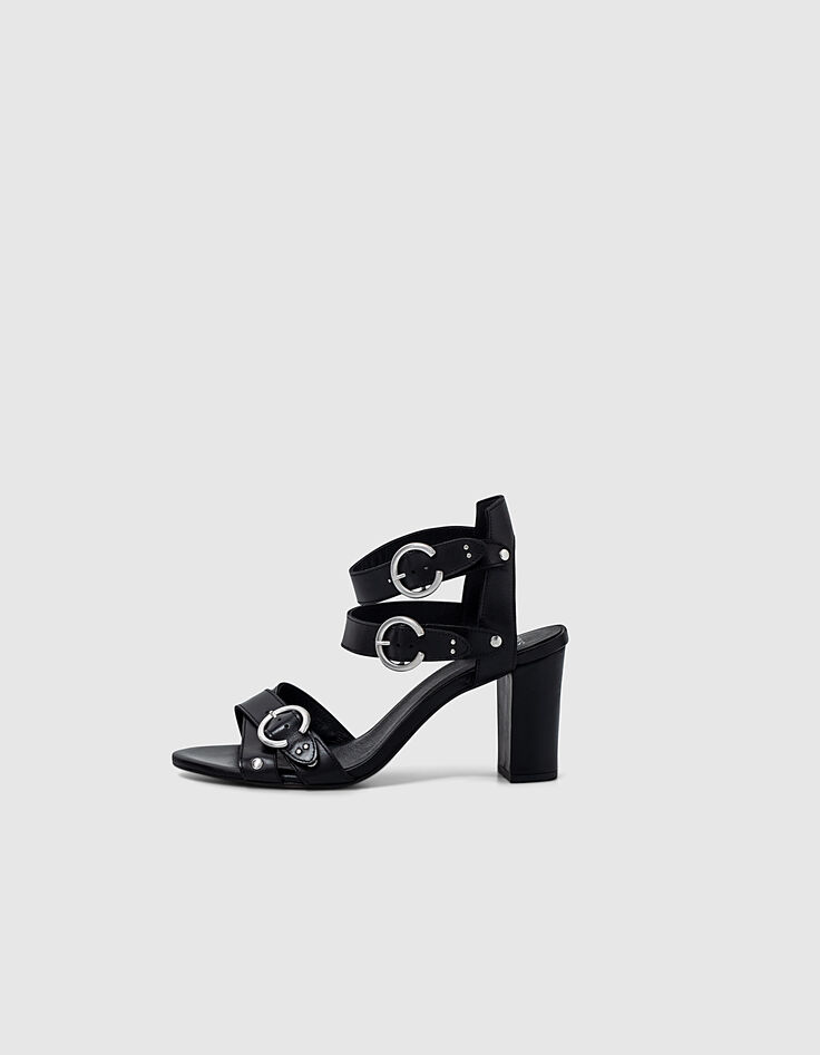 Sandales à talons en cuir noir et boucles femme-2