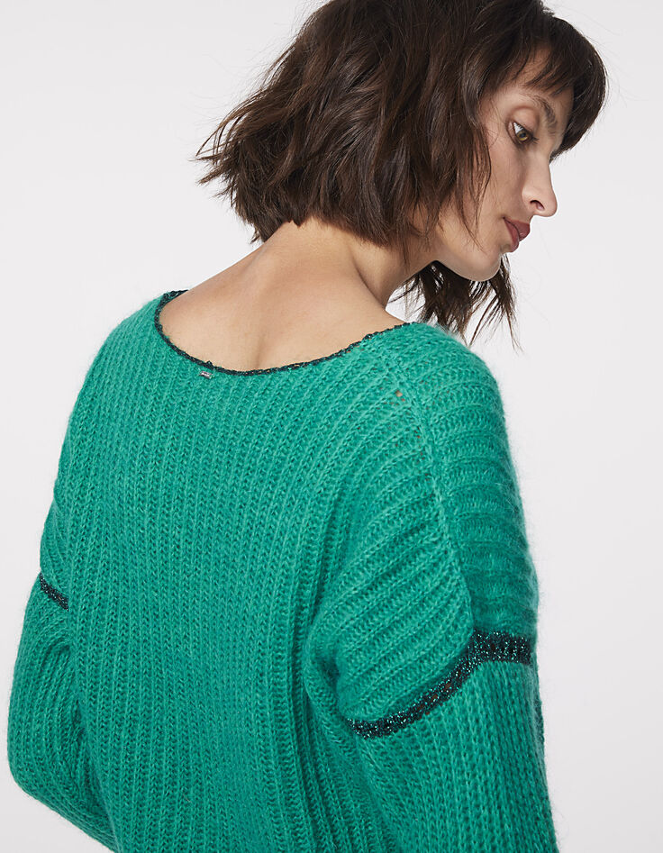 Pull cropped vert en laine mousseuse femme-5