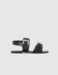Schwarze Damen-Ledersandalen gesteppte Doppelriemen Nieten-1