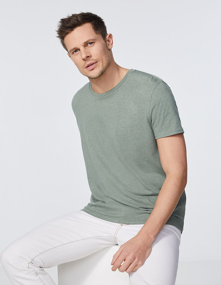 Men’s lime green cotton and hemp round-neck T-shirt-2