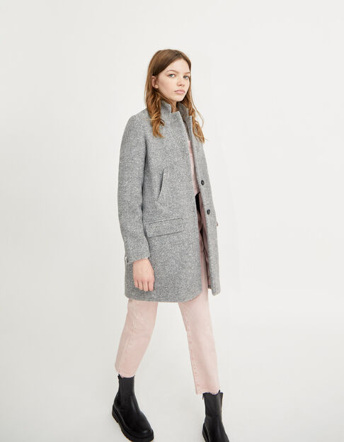 Girls’ grey marl decorative wool fabric coat