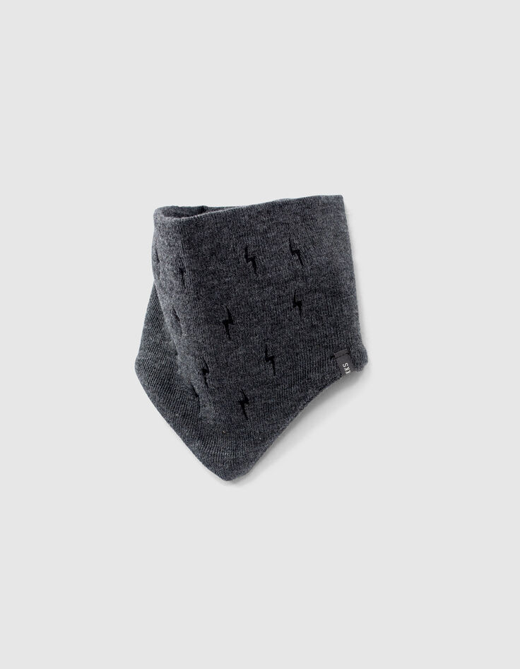 Snood gris anthracite tricot brodé éclair bébé garçon-2