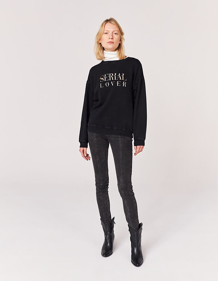 Women’s black cotton sweatshirt with gold glitter slogan-6