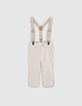 Baby boys’ beige striped occasionwear trousers with straps-1