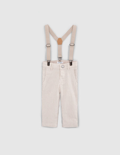 Baby boys’ beige striped occasionwear trousers with straps - IKKS
