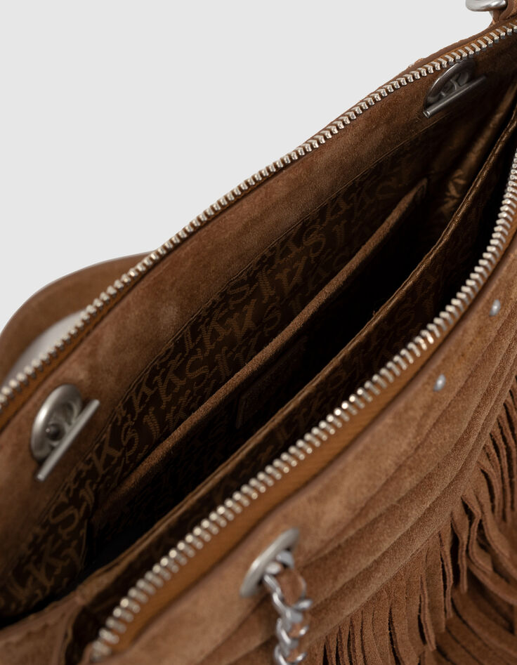 Sac pochette 1440 Reporter en cuir velours sable Femme-5
