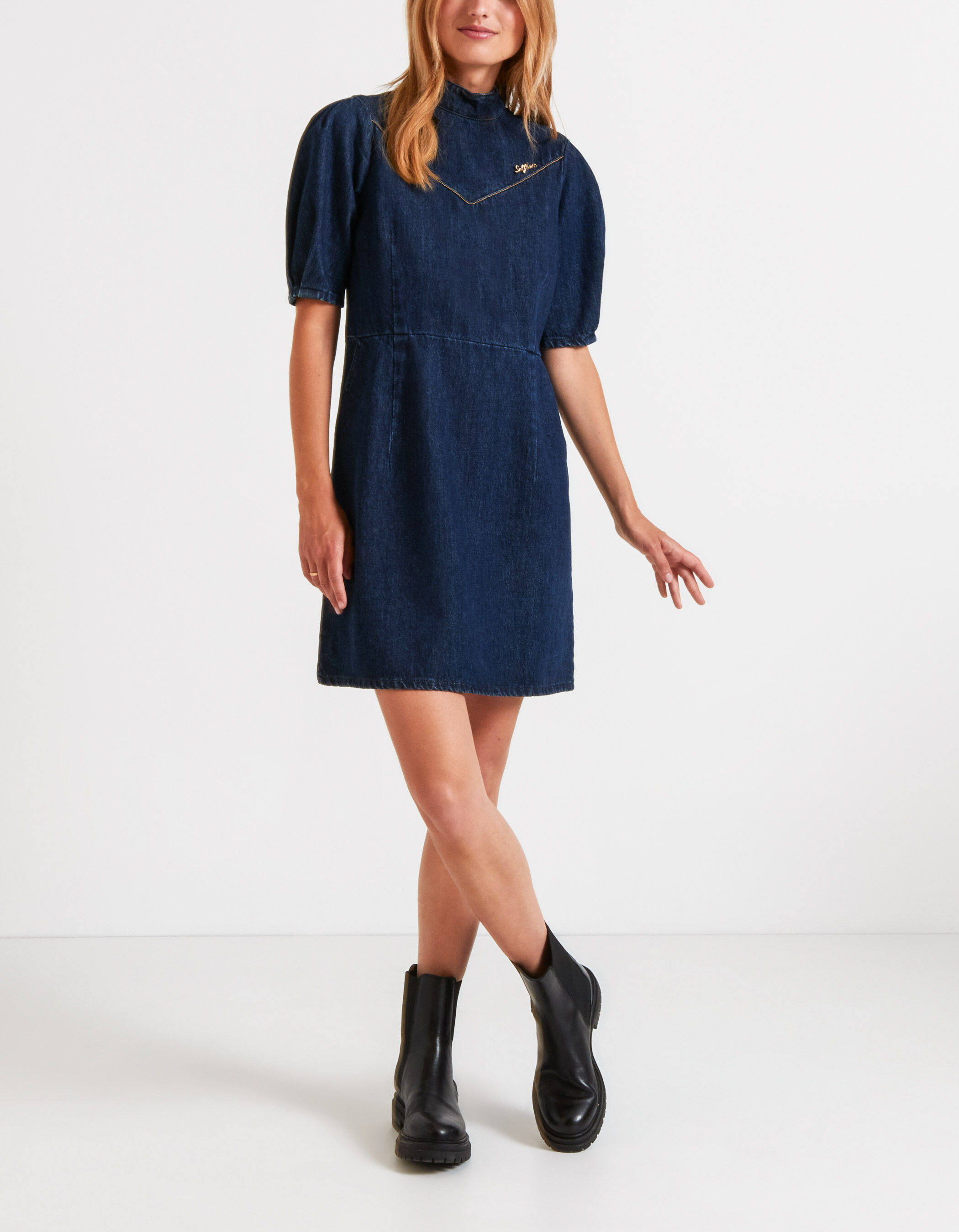 I.Code dark authentic high neck denim dress