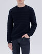 Marineblauwe gebreide sweater met Ottomaanse strepen Heren-1