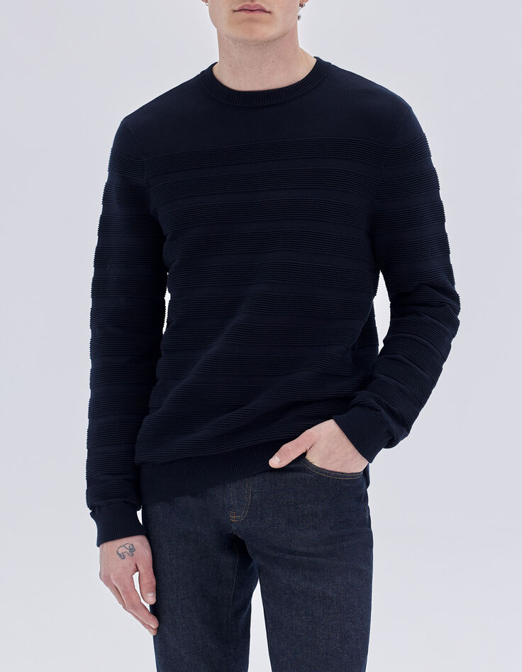 Marineblauwe gebreide sweater met Ottomaanse strepen Heren-1