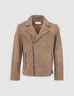 Cazadora biker de piel beige para hombre-7