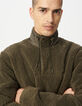 Men’s khaki sherpa knit sweatshirt with zipped neck-4