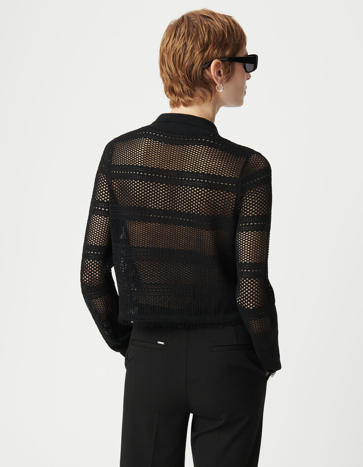 Schwarze durchbrochene STRICKJACKE für Damen, kurz-3
