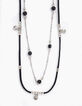 Collar largo doble cuero negro cadena metal plata mujer-2