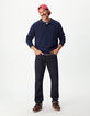 Pull marine tricot col polo boutonn&eacute; Homme-3