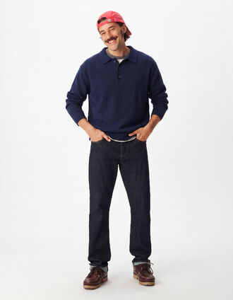 Men's navy button-down polo-neck sweater