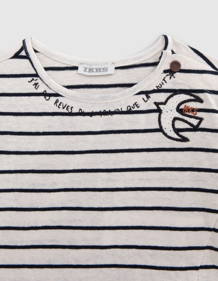 T-shirt marinière broderie oiseau bébé fille-2