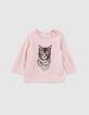 Camiseta rosa empolvado gato-corona bebé niña-1