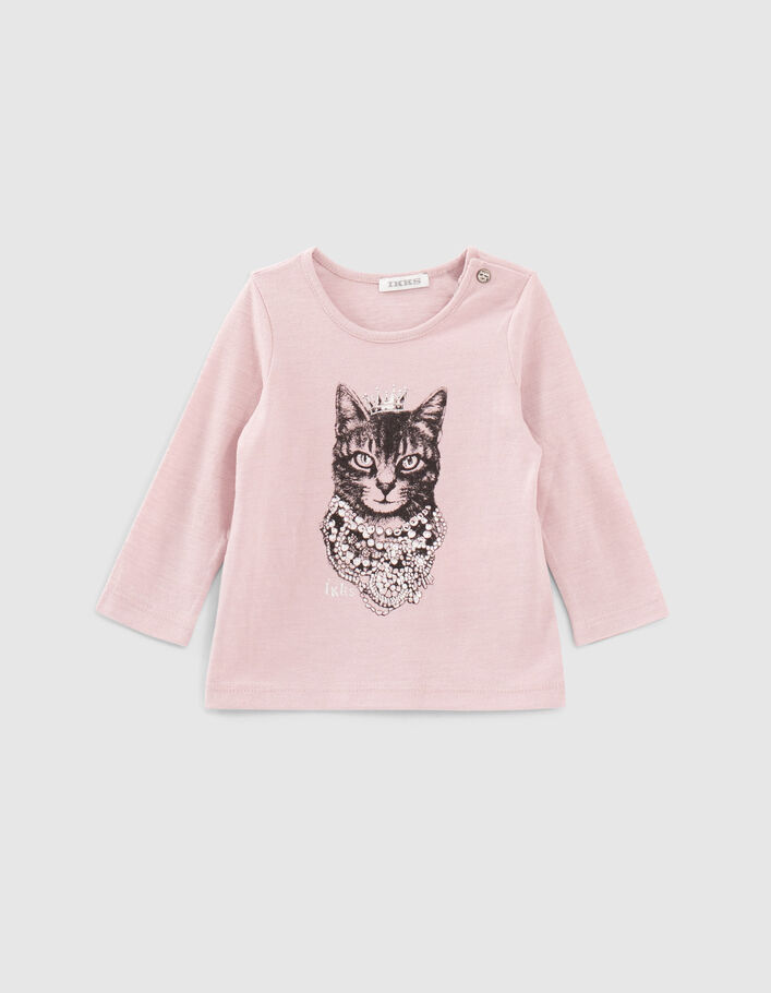 Poederroze T-shirt opdruk kat-kroon babymeisjes - IKKS