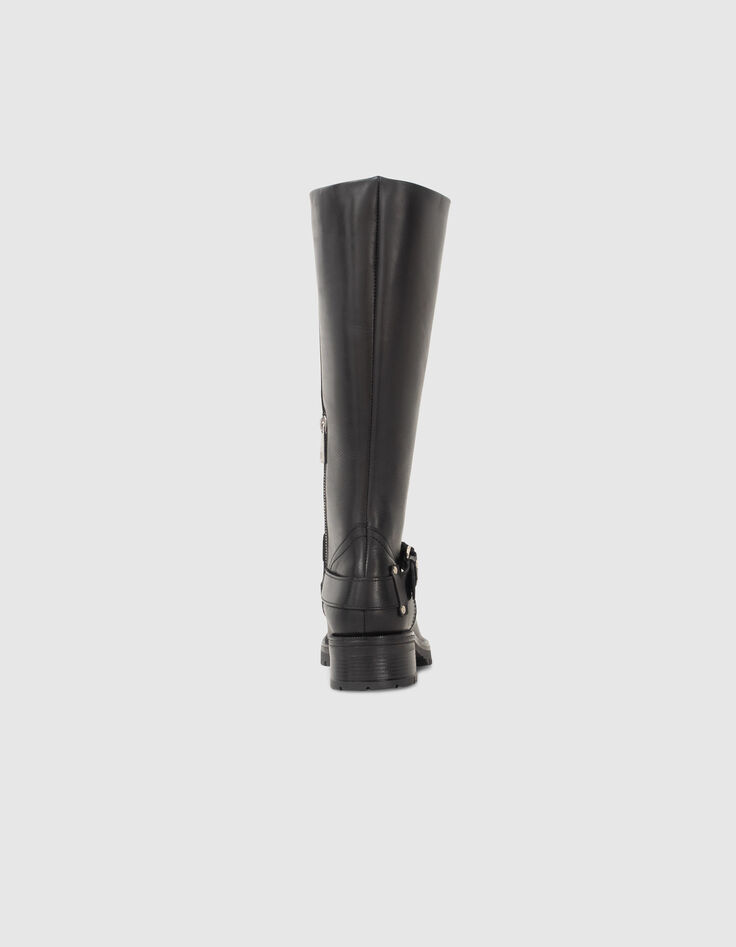 Women’s black leather biker-style boots with lugged sole-3