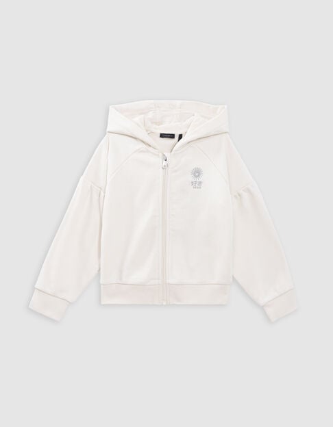 Cardigan écru zippé brodé à capuche fille - IKKS