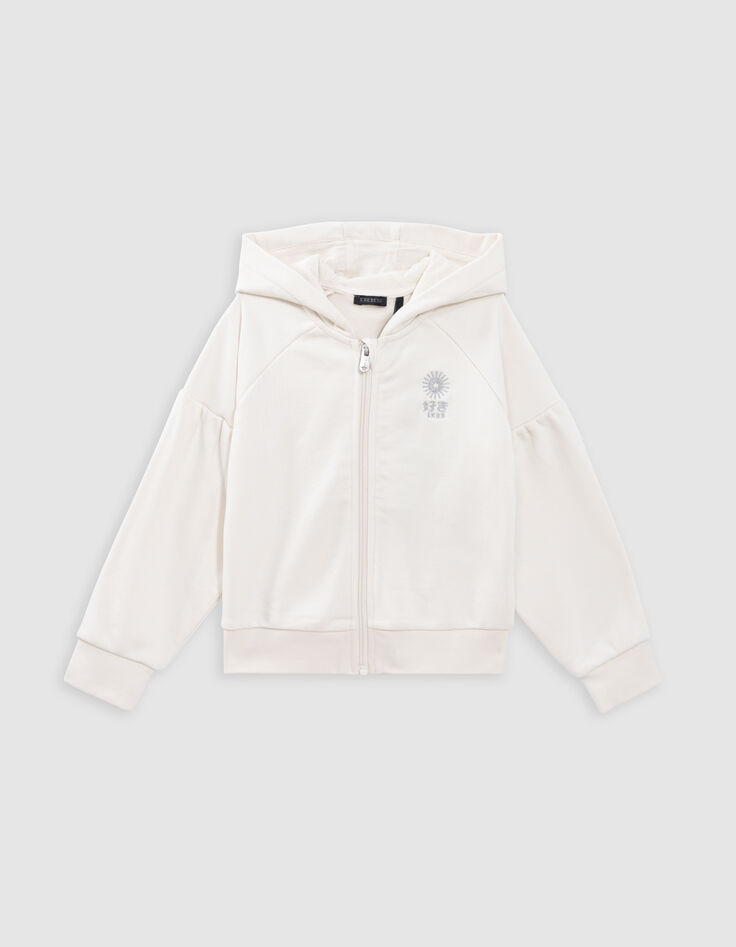 Cardigan écru zippé brodé à capuche fille-3