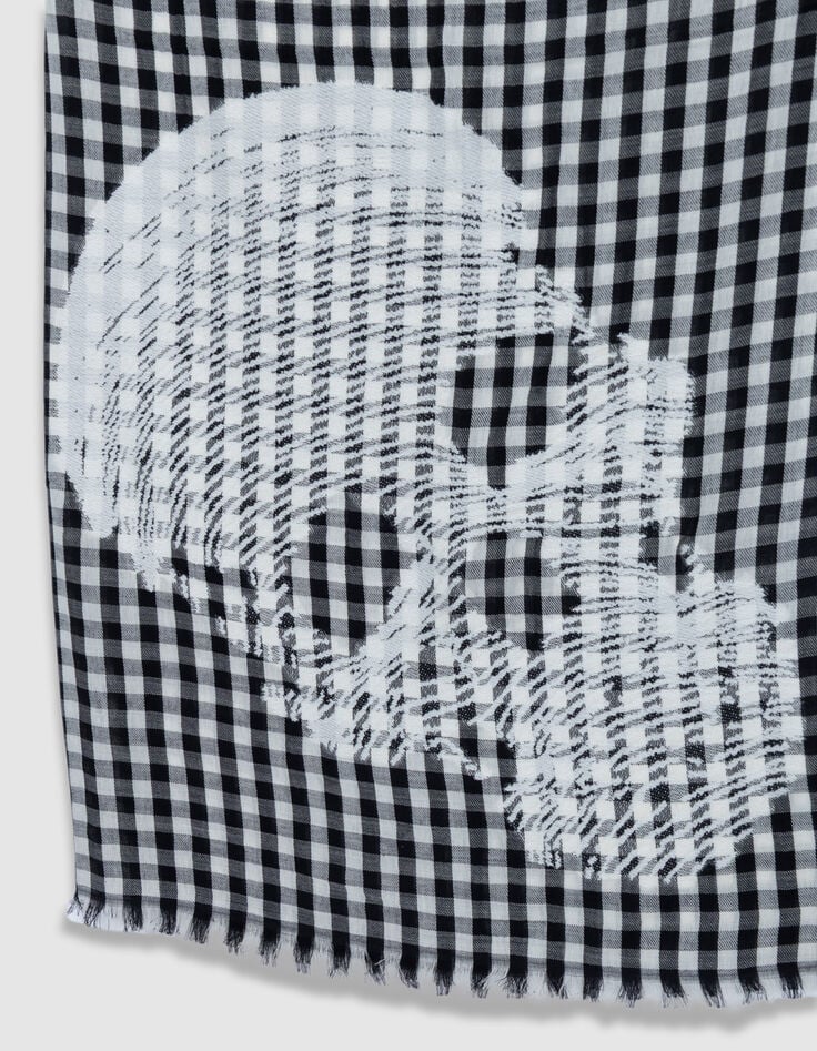 Mujer jacquard negro de cuadros estampado de calaveras bufanda-3