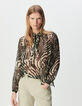 Blouse lavallière noire imprimé zébra Femme-2