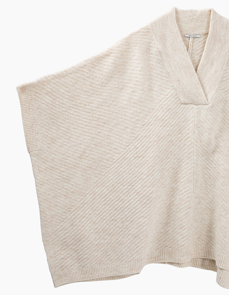 Poncho maille tricot côtelée femme-2