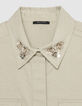 Chemise oversize beige col bijou brod&eacute; Femme-7