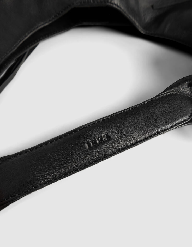 Schwarze Damenhobo-Tasche weiches Leder mit Fransen-6