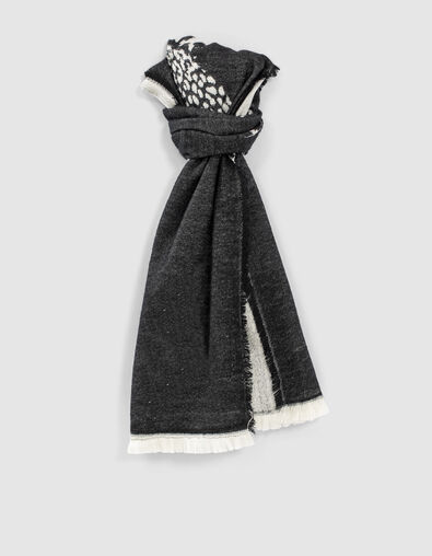 Women’s black and white leopard jacquard two-sided scarf - IKKS