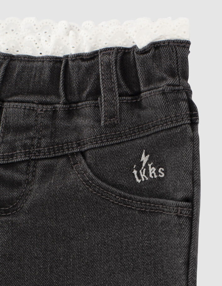 Baby girls’ medium grey paperbag jeans with lace waistband - IKKS