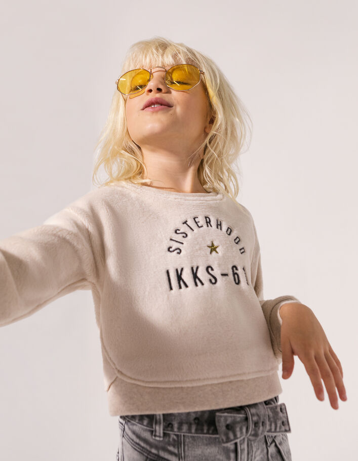 Gemêleerd zandkleurige sweater met tekst meisjes - IKKS